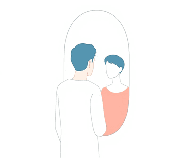 Minimalist illustration of person looking in mirror